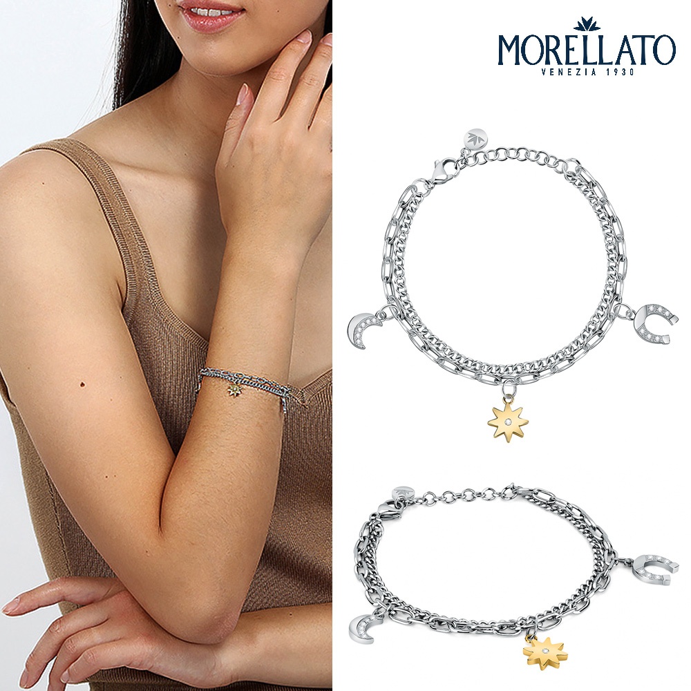 【快速出貨】MORELLATO TALISMANI系列 不鏽鋼 雙色星月閃耀手鍊 SAUY09
