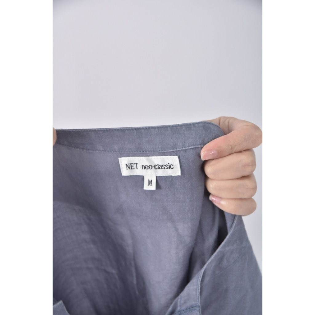 (XL) net質感西裝圓領藍色長袖上衣二手衣, , large