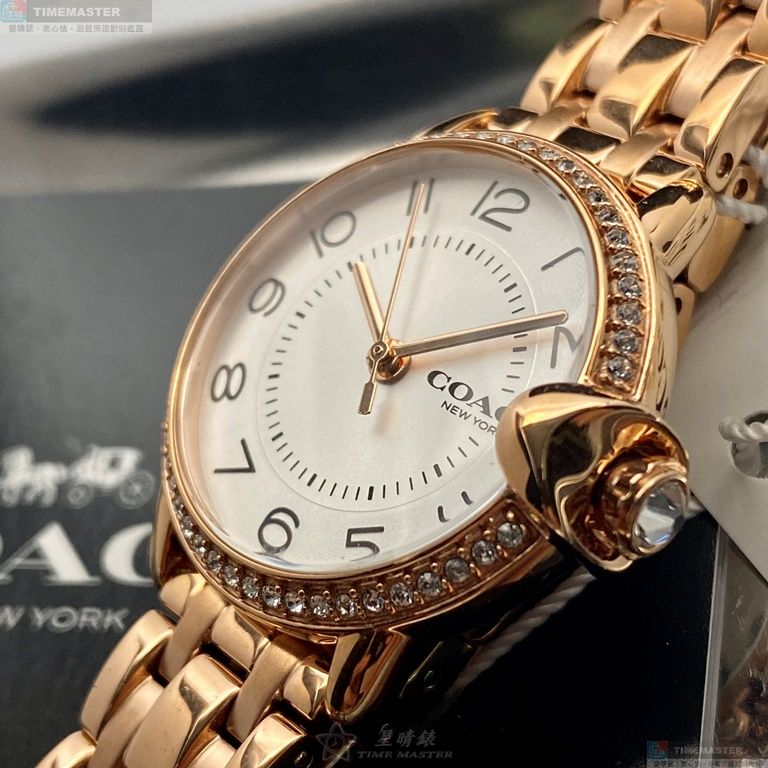 [星晴錶業]COACH手錶,28mm,CH00133白色錶面玫瑰金錶殼玫瑰金色精鋼錶帶款, , large