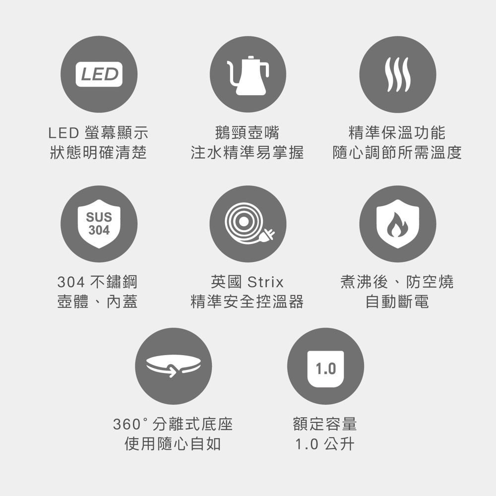 AIWA 愛華 1.0L 精準溫控手沖電茶壼 AA-K21GC 黑色, , large