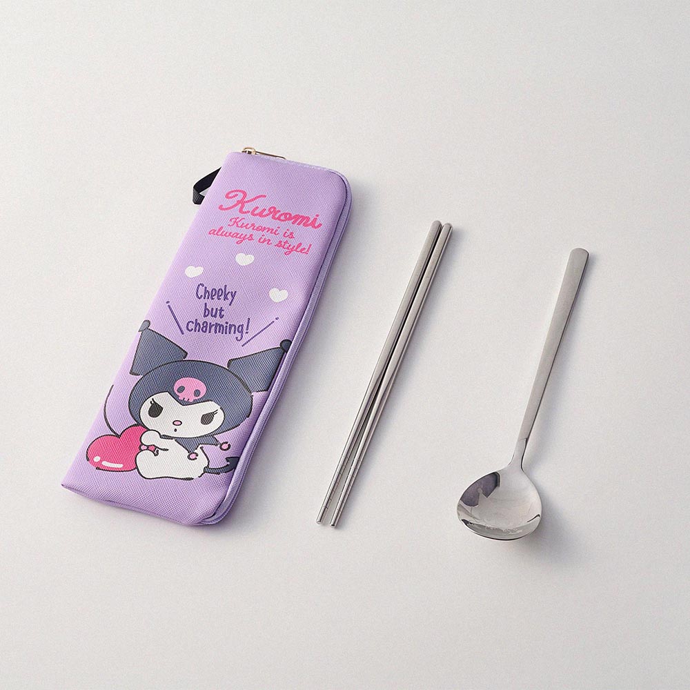 SANRIO - Hello Kitty Simple Cutlery Set - Black Heart Design (Two Pieces), , large
