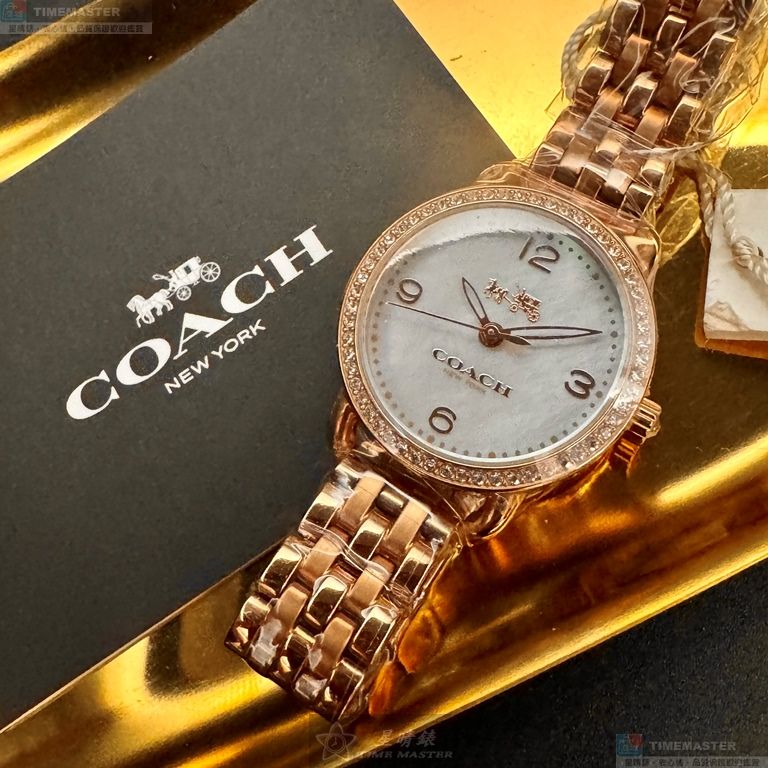 [星晴錶業]COACH手錶,28mm,CH00255貝母錶面玫瑰金錶殼玫瑰金色精鋼錶帶款