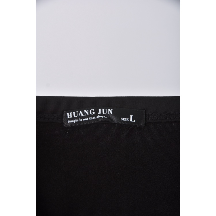 (S) huang jun圓領黑色長袖上衣二手衣, , large