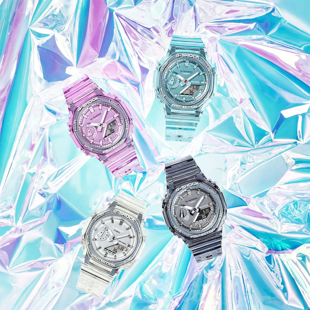 CASIO 卡西歐 G-SHOCK 八角 半透明雙顯手錶-透黑 GMA-S2100SK-1A, , large