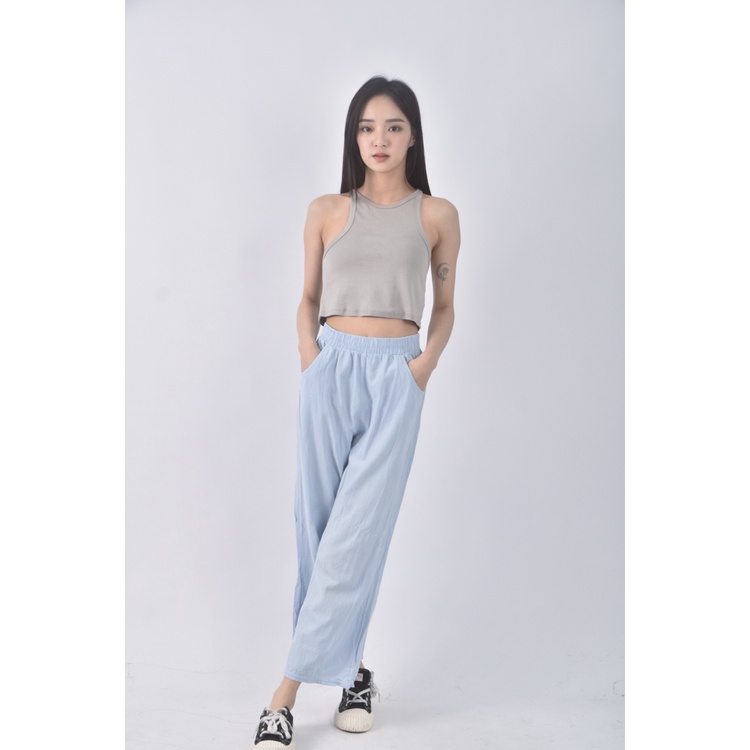 (S) 高腰七分藍色長褲二手衣, , large