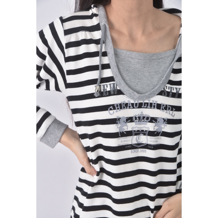 (S) cheau lih erl條紋黑色長袖上衣二手衣, , large