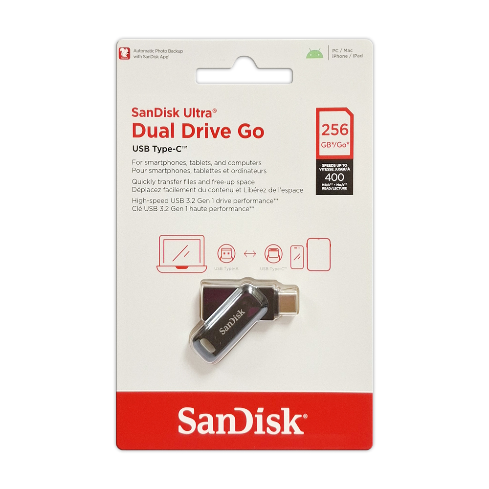 【SanDisk】Ultra GO 256G 黑色 TYPE-C USB 3.2 雙用 OTG 旋轉隨身碟 讀取速度 400MB/s, , large