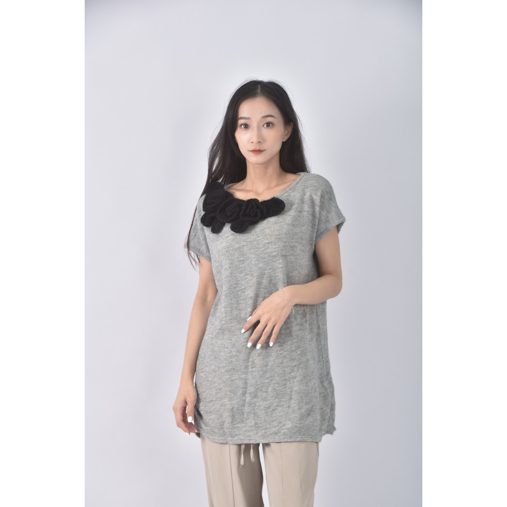 (XL) jenny shu質感圓領灰色短袖上衣二手衣, , large
