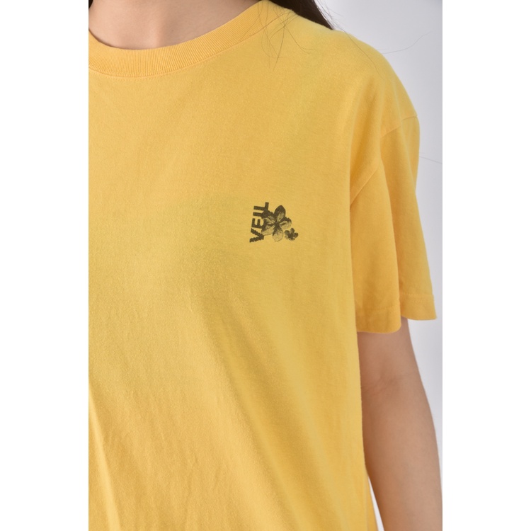 (M) veil質感棉質純棉黃色短袖上衣二手衣, , large