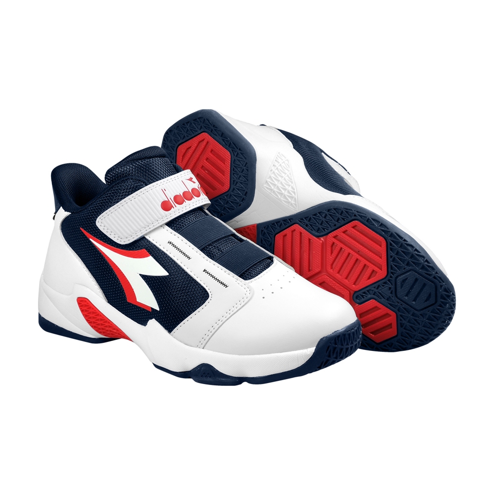 DIADORA迪亞多那 大童籃球運動鞋 童運動鞋 籃球鞋 童鞋 魔鬼氈 保護後跟 吸震 減壓 健康鞋墊 止滑 白藍 黑紅, , large