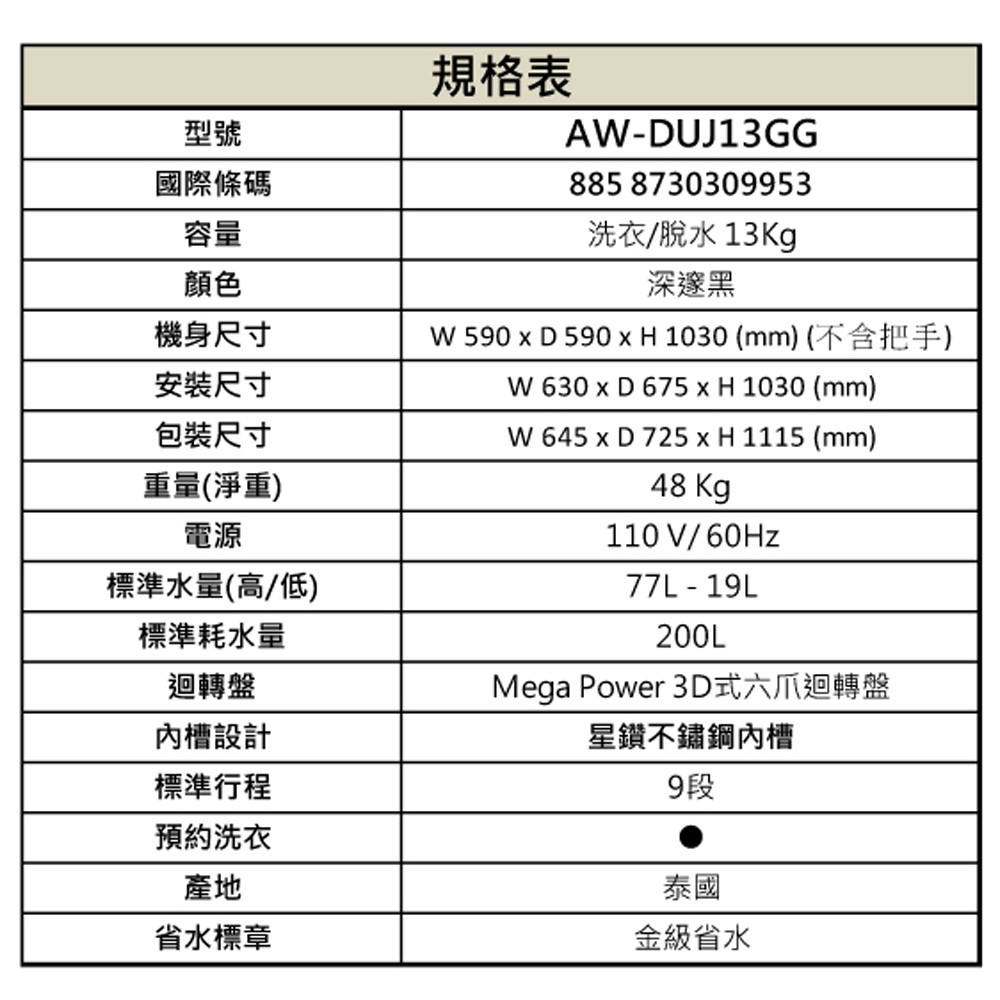 TOSHIBA 東芝 13公斤 奈米悠浮泡泡DD變頻洗衣機 AW-DUJ13GG, , large