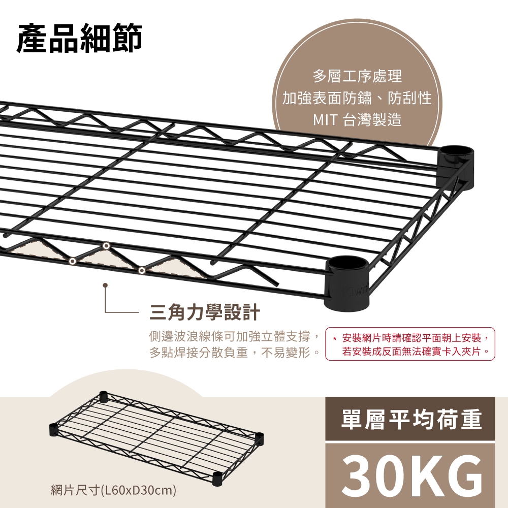 KIWISH 60x30x60H Black 3-Tier Wire Shelving Unit | Heavy Duty Metal Storage Rack | Made in Taiwan, Free Shipping, , large
