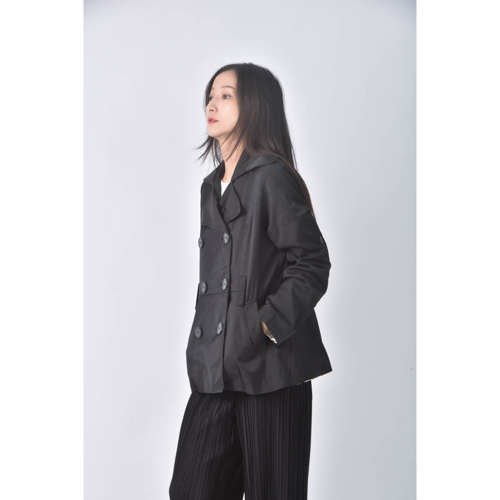 (S) cantwo棉質翻領黑色外套二手衣, , large