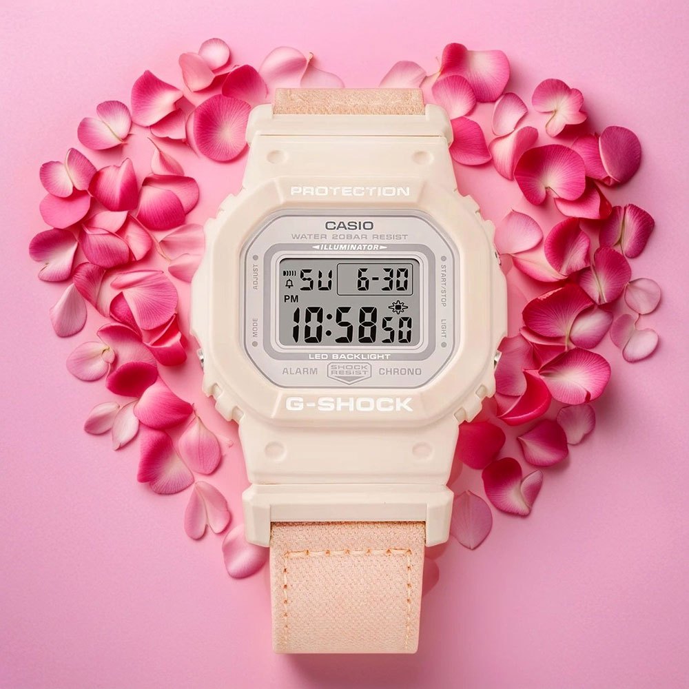 CASIO 卡西歐 G-SHOCK 自然系列 櫻花粉 布質錶帶方型女錶 GMD-S5600CT-4, , large