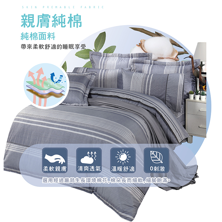 【多利寶寢具】FITNESS 精梳棉雙人四件式兩用被床包組-安德里-灰, , large