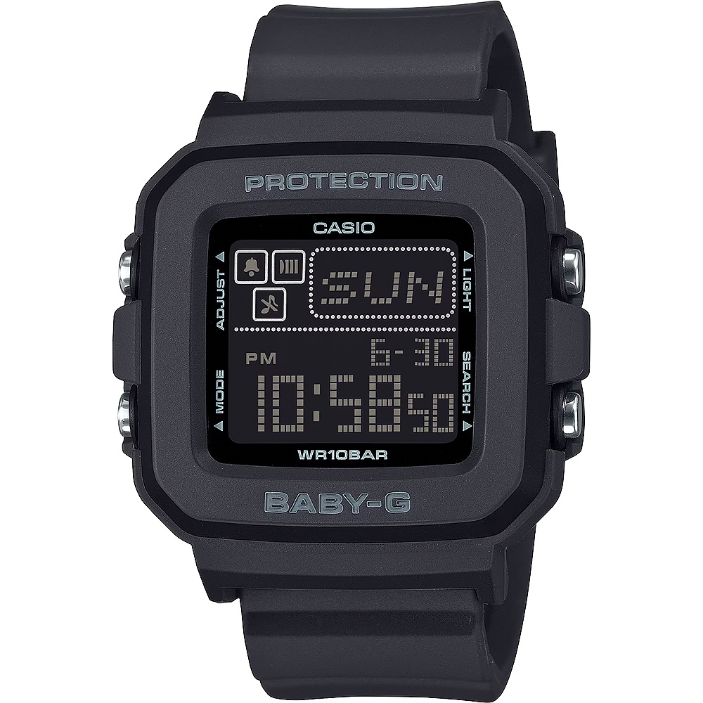 CASIO 卡西歐 BABY-G 單色像素動畫數位手錶-黑 BGD-10-1