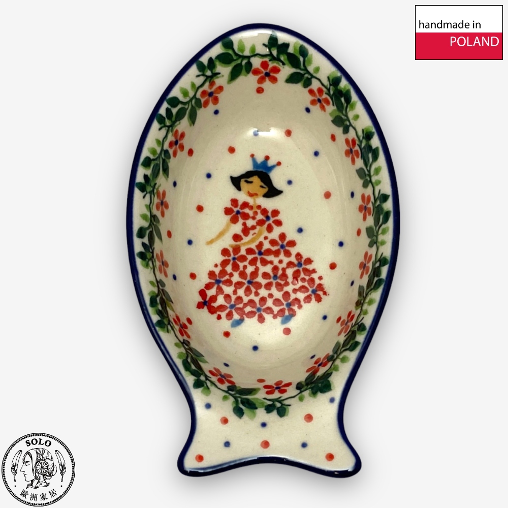 【SOLO Vintage】CA Polish Pottery 12.5cm Fish Bowl Sauce Plate Jewelry Plate Chopstick Rack Red Princess Series, , large