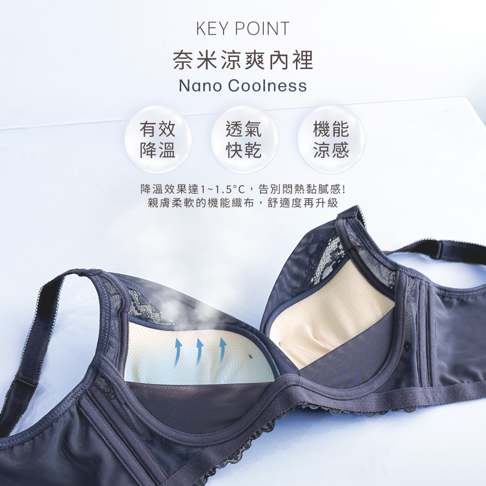 【Clany 可蘭霓】台灣製 柔霧花境 無鋼圈挺集中蕾絲BCD涼感透氣內衣｜8081-62 沉靜藍, , large