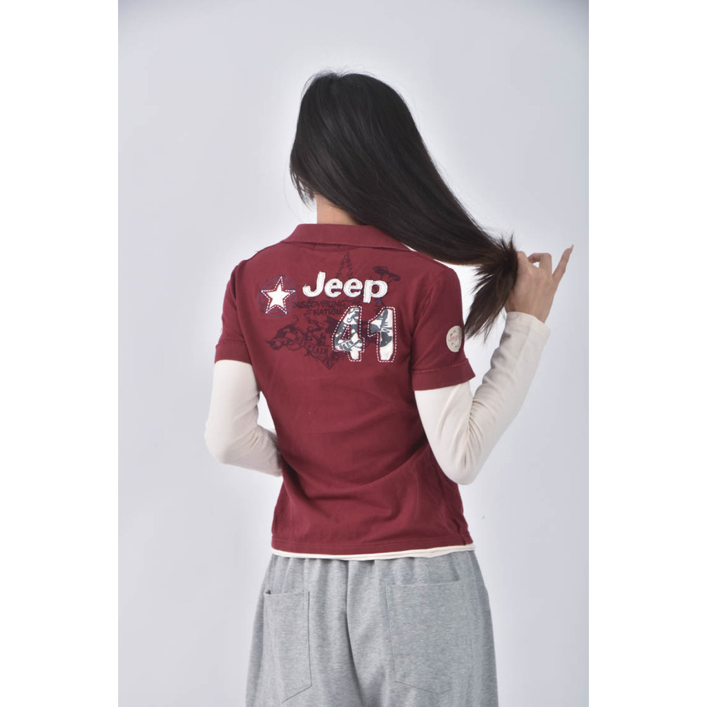 (S) jeep棉質假兩件紅色長袖上衣二手衣, , large