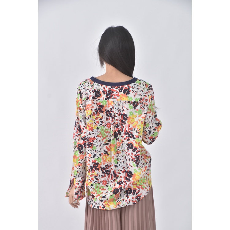 (S) nautica質感花紋橘色長袖上衣二手衣, , large