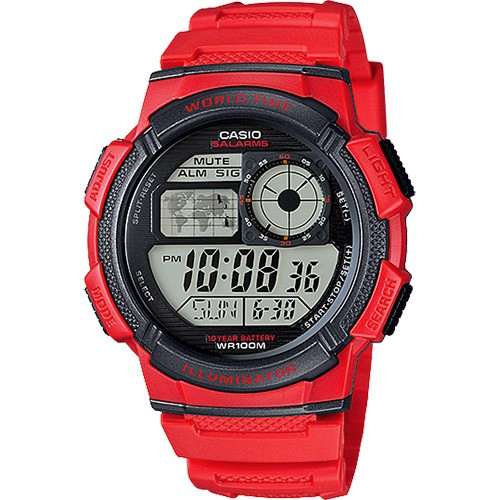CASIO 卡西歐 10-YEAR BATTERY菁英部隊電子腕錶-紅/42mm AE-1000W-4AVDF, , large