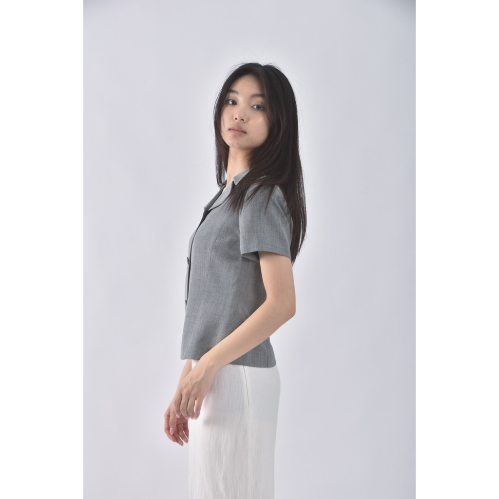 (M) cinq centimes翻領排扣灰色外套二手衣, , large