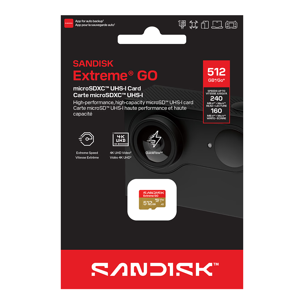【SanDisk】Extreme GO 512G microSDXC A2 U3 UHS-I V30 4K 記憶卡, , large