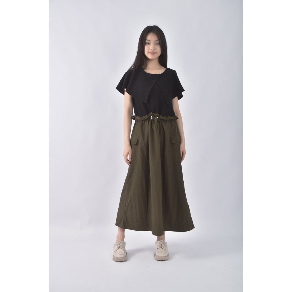 (M) 質感棉質拼接黑色洋裝二手衣, , large