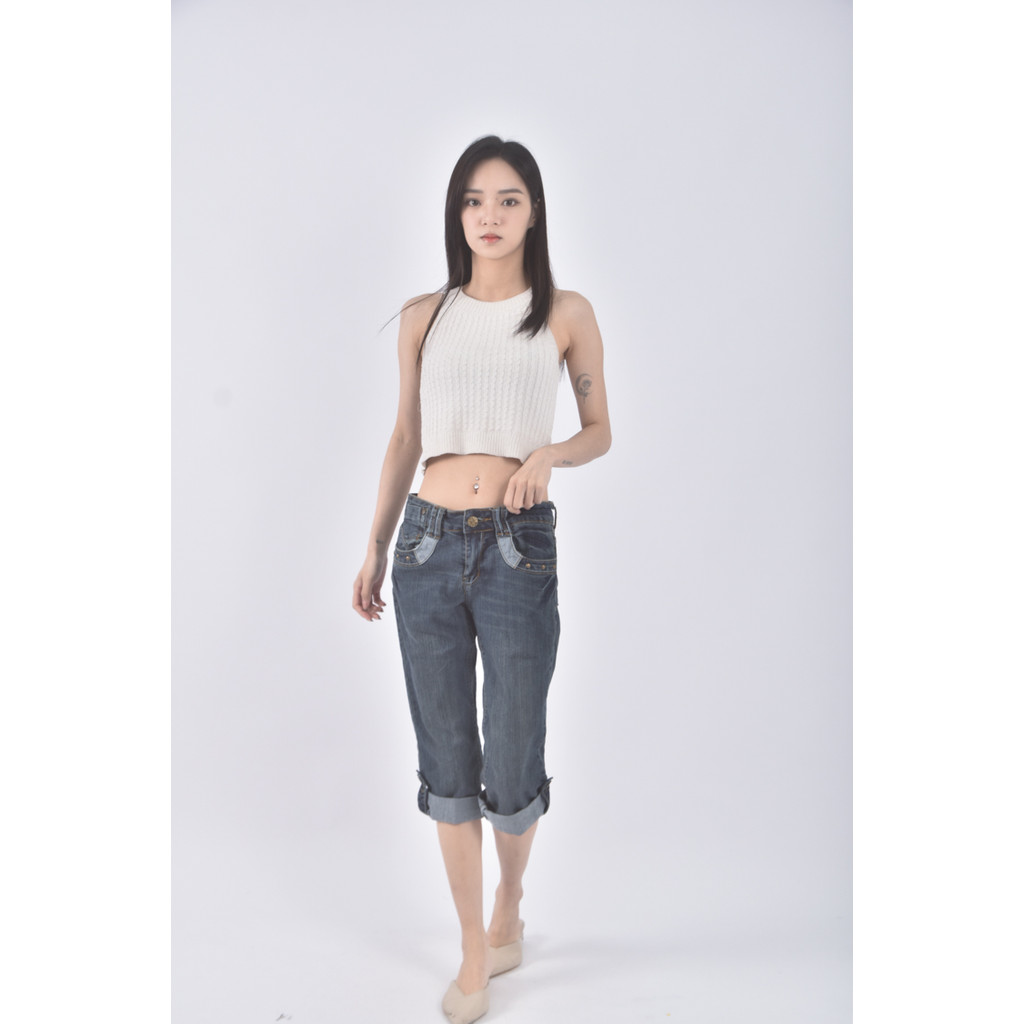(L) jeans le丹寧牛仔五分藍色長褲二手衣, , large