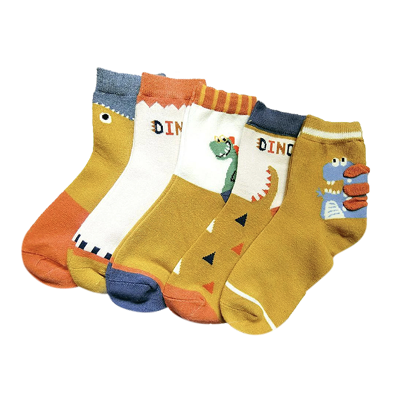 [Kaimei Cotton] MIT Made in Taiwan pure cotton comfortable style big children's socks DINO dinosaur baby style 18-22cm-7 pairs, , large