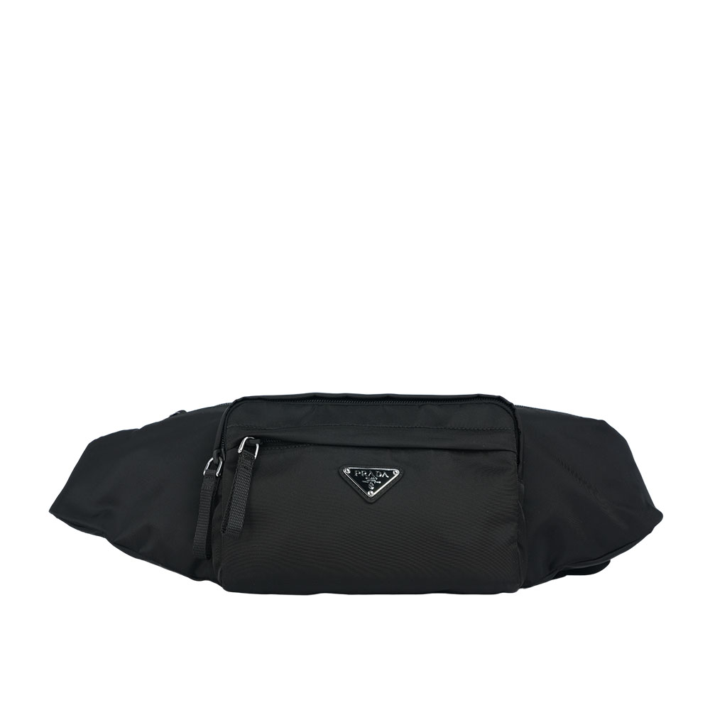PRADA 三角牌Logo 拉鍊口袋尼龍腰包/黑色, , large