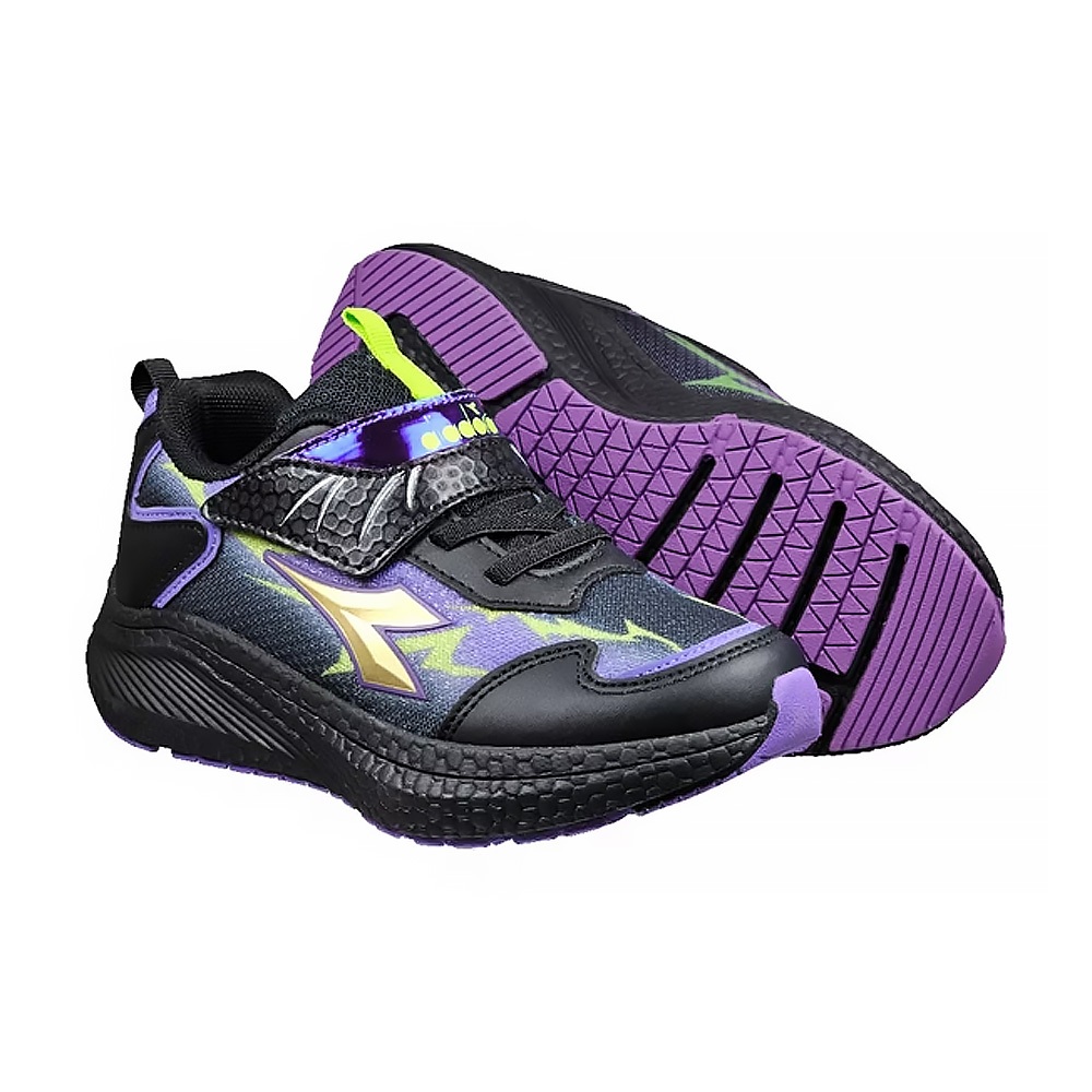 DIADORA迪亞多那 輕量兒童跑鞋 童運動鞋 童鞋 撞色 寬楦 康特杯 保護後跟 抗菌 除臭 輕量 吸震 黑紫 黑紅, , large