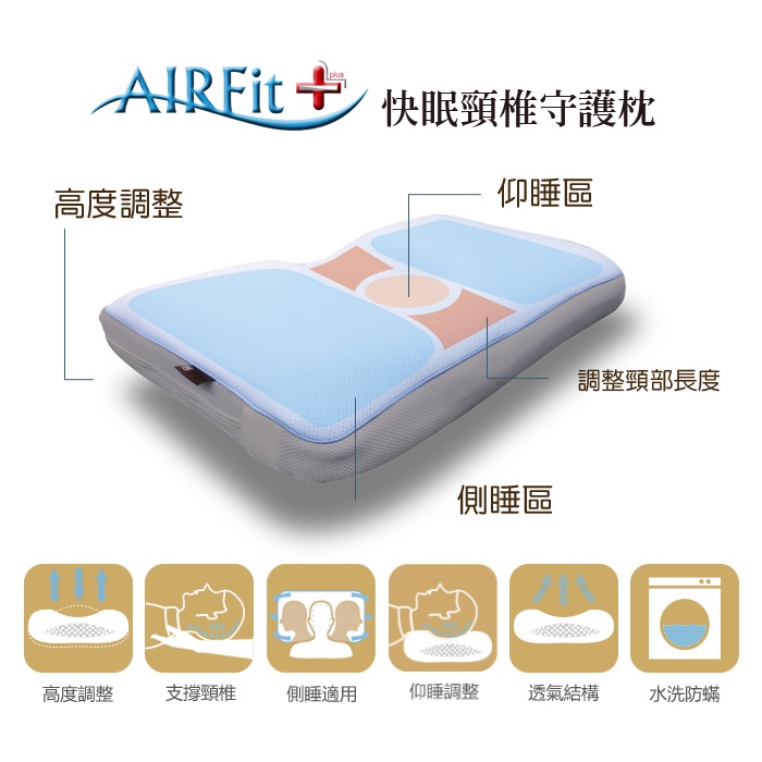 【日本旭川】AIRFit氧活力頸椎守護可調鬆頸枕 6層可調高度透氣枕 3D立體 防螨抗菌枕 可水洗枕 枕頭, , large