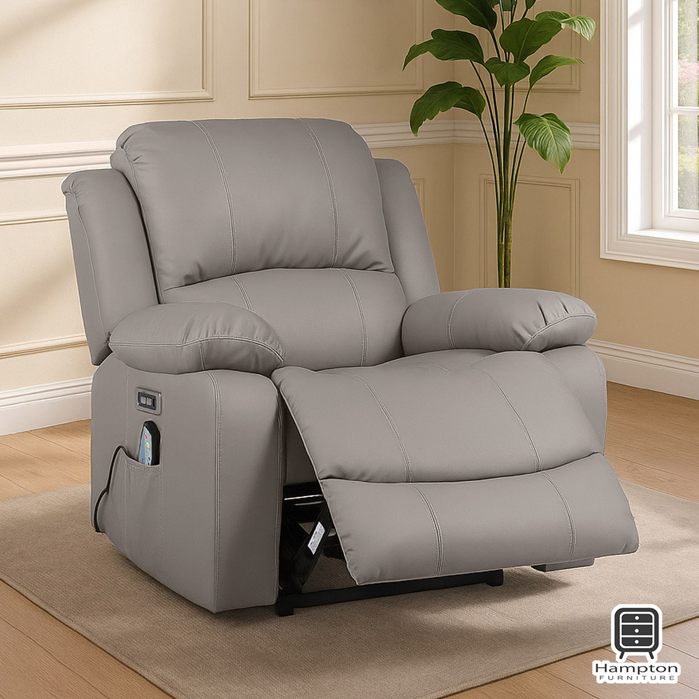 【Hampton 漢汀堡】勞倫斯電動按摩躺椅-卡其灰, , large