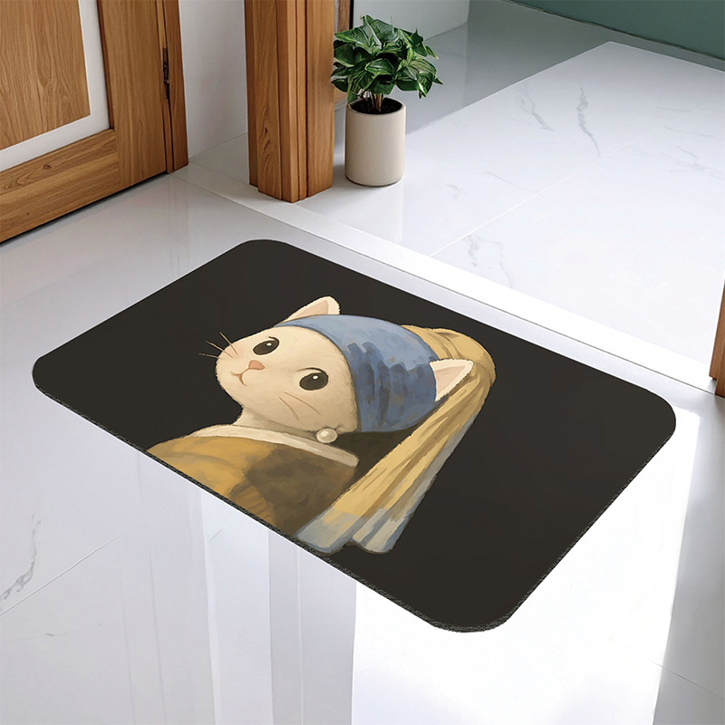 【Monster】 Soft Diatomaceous Earth Absorbent Mat – Nordic Animal Series (60x40cm) – Pearl Cat, , large