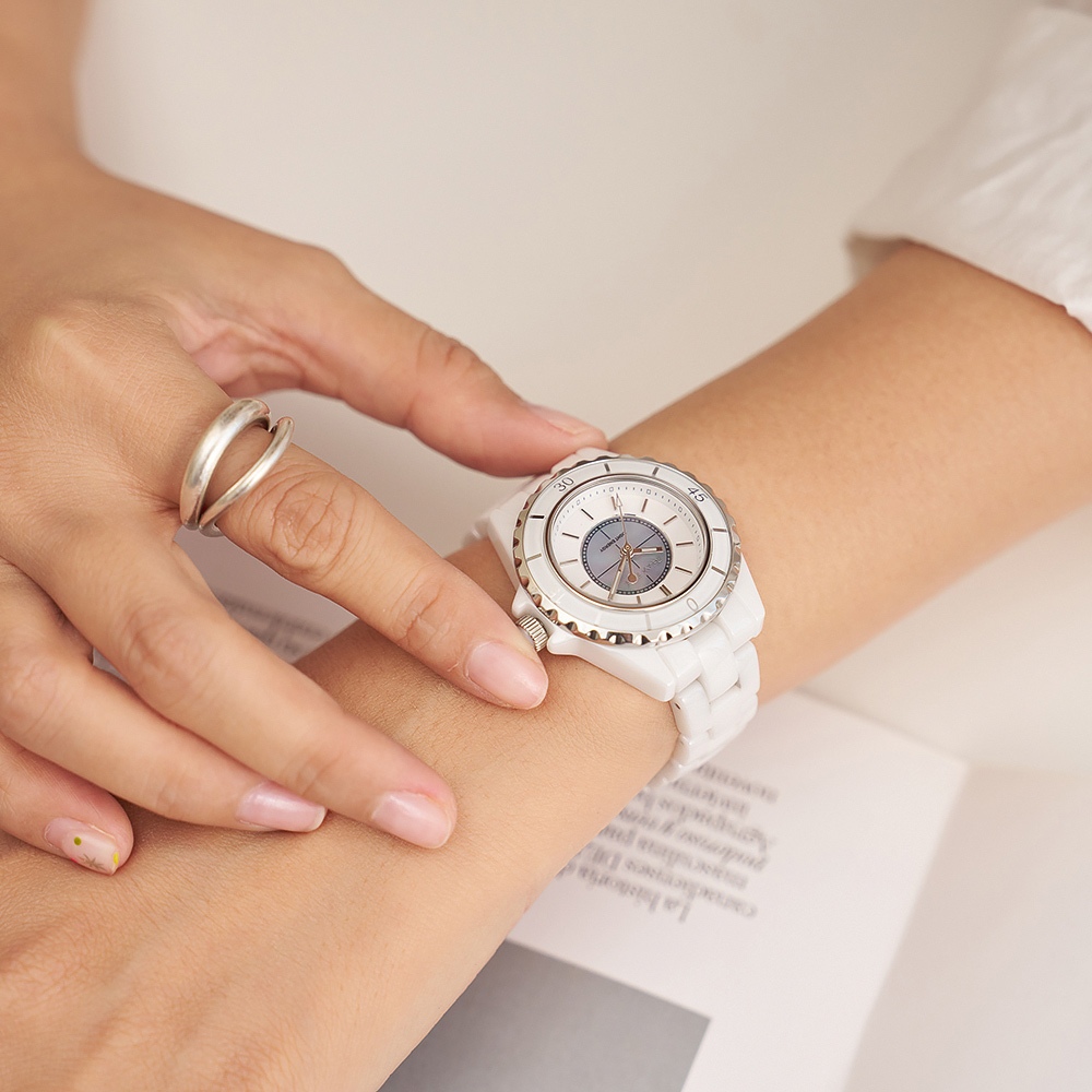 Relax Time 奢華陶瓷光動能女錶-34mm 禮物 RT-107S-1, , large