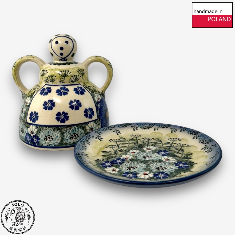 【SOLO Vintage】Cerraf Polish Pottery 14cm Cheese Lady Dessert Plate Traces of Fragrance in the Blue Fields Series Made in Poland, , large