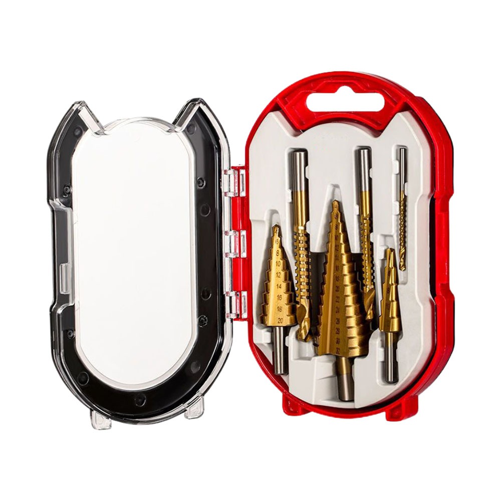 6-piece set of titanium-plated stepped drill bits, , large