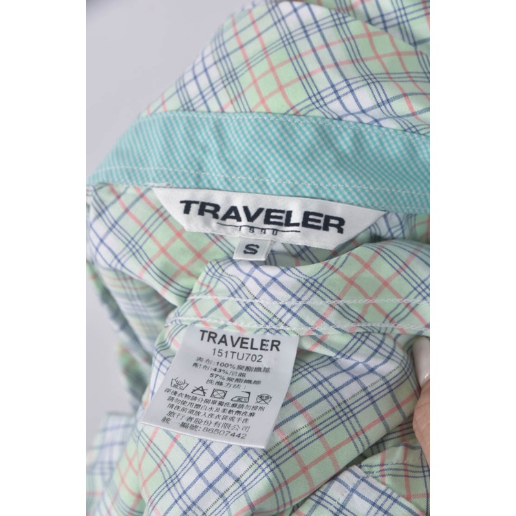(S) traveler格紋排扣綠色襯衫上衣二手衣, , large