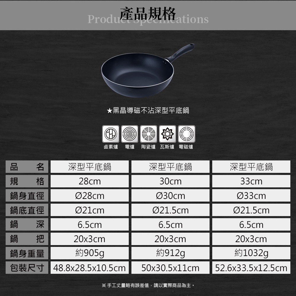 Miyaco 米雅可 黑晶導磁不沾深型平底鍋IH無蓋 30cm-Leidea樂德兒, , large