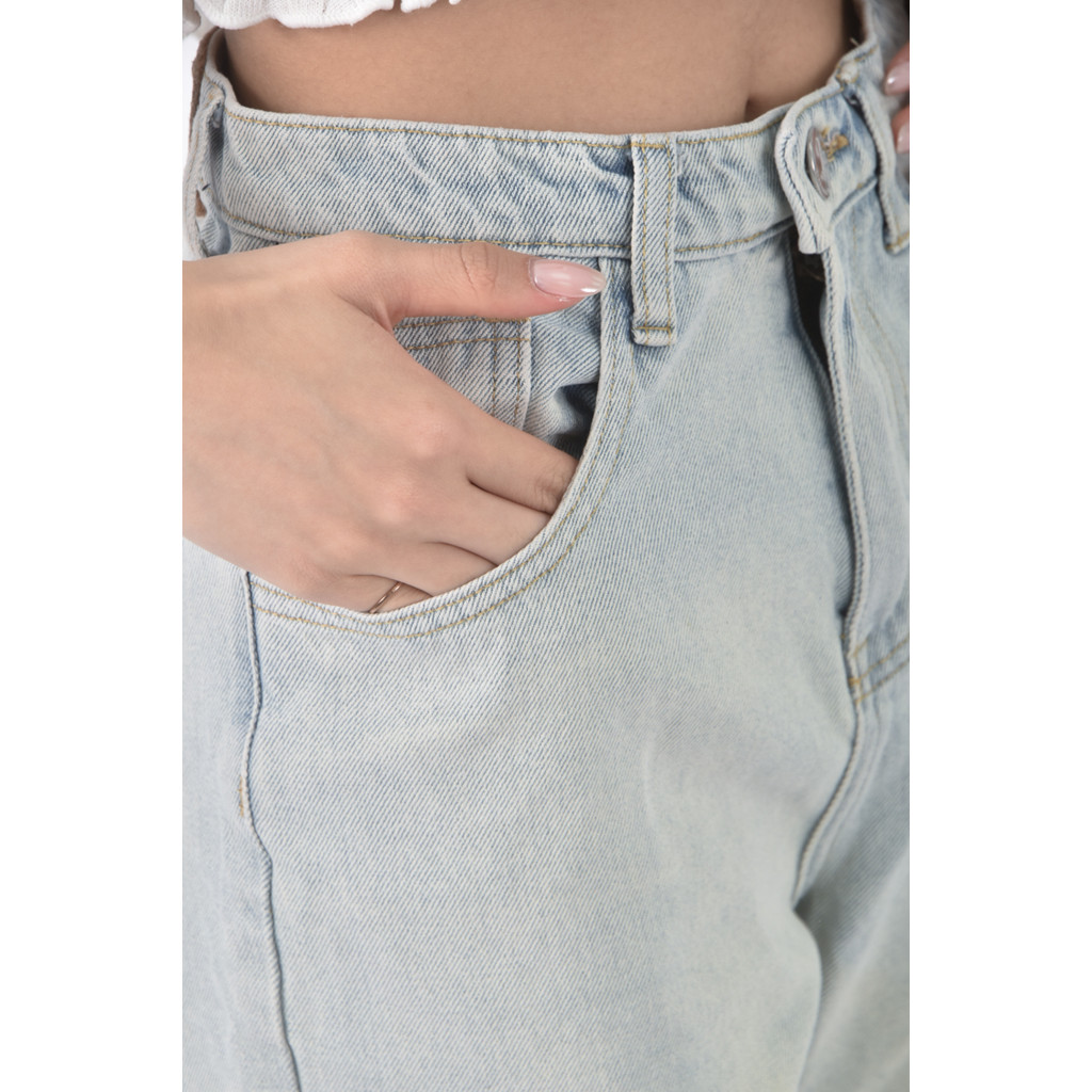 (Ｓ) 【里唯私服】jqu高腰丹寧牛仔刷破藍色長褲二手衣, , large