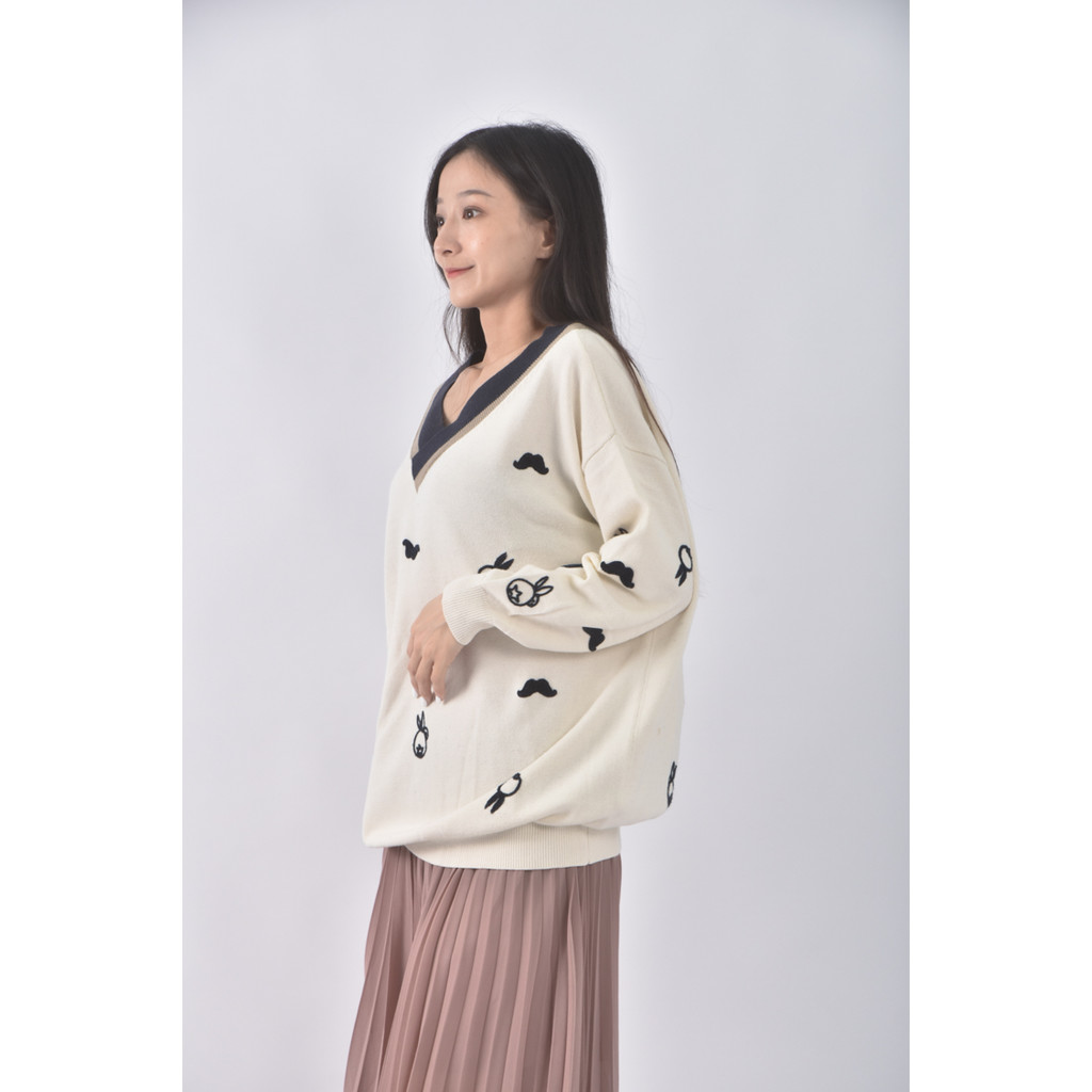 (S) maru a羊毛V領白色長袖上衣二手衣, , large