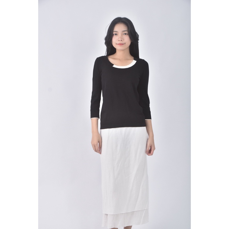 (S) giordano ladies質感跳色袖口黑色長袖上衣二手衣, , large