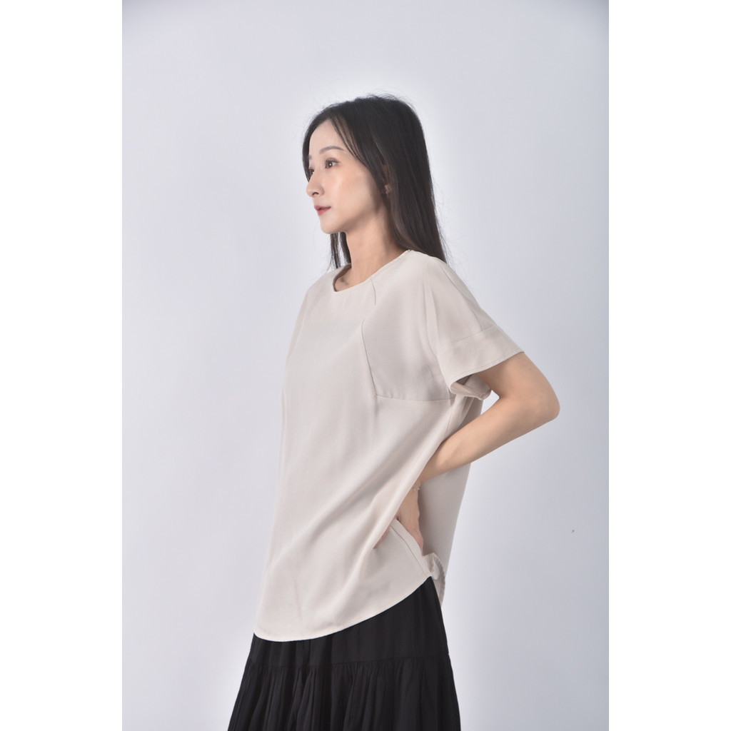 (L) single noble圓領杏色短袖上衣二手衣, , large