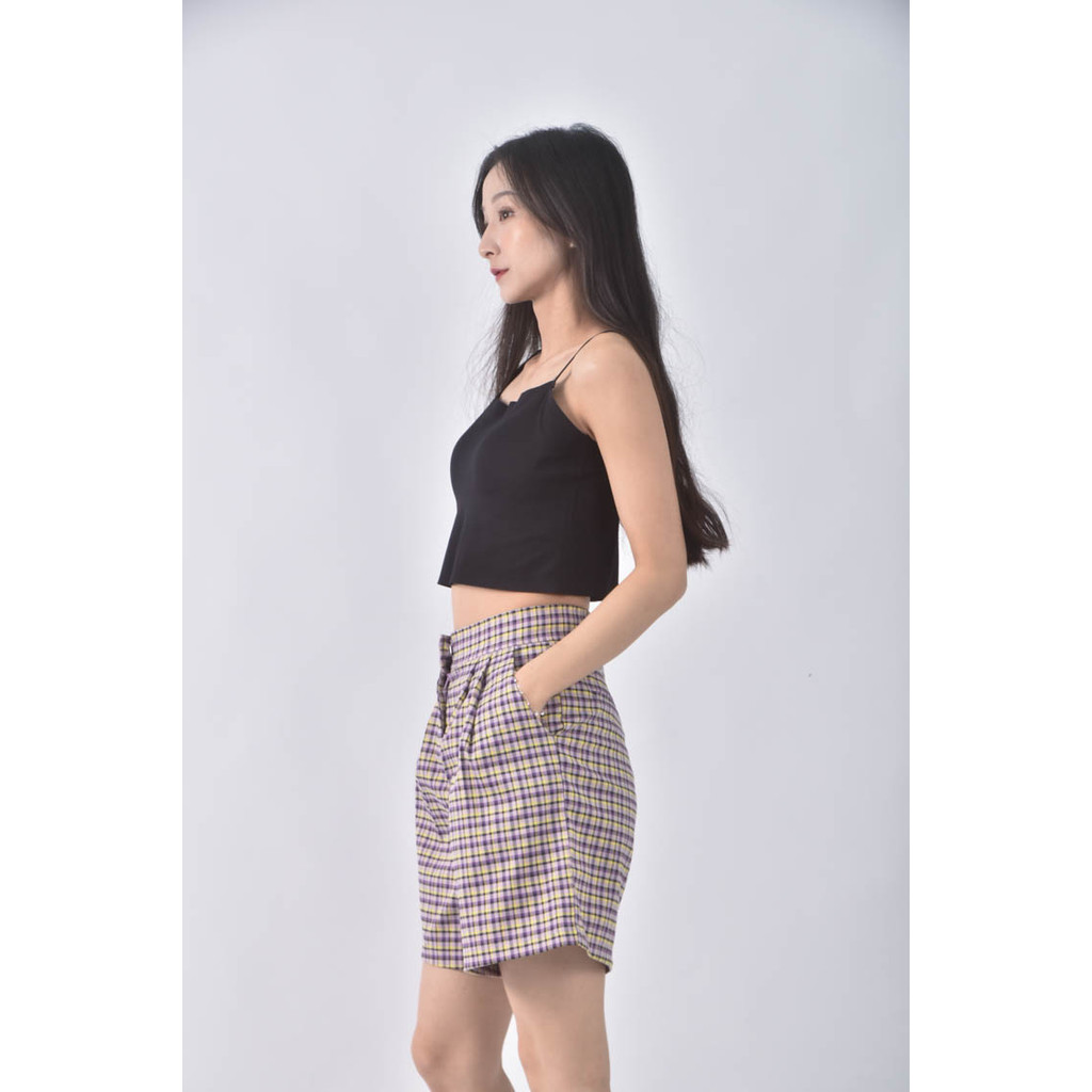 (F) amail高腰格紋紫色短褲二手衣, , large