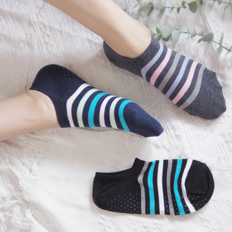 [Kaimei Cotton Industry] 10 pairs set, random and excellent, MIT made in Taiwan, pure cotton non-slip right-angle socks, striped style, Kaimei Cotton Industry, , large