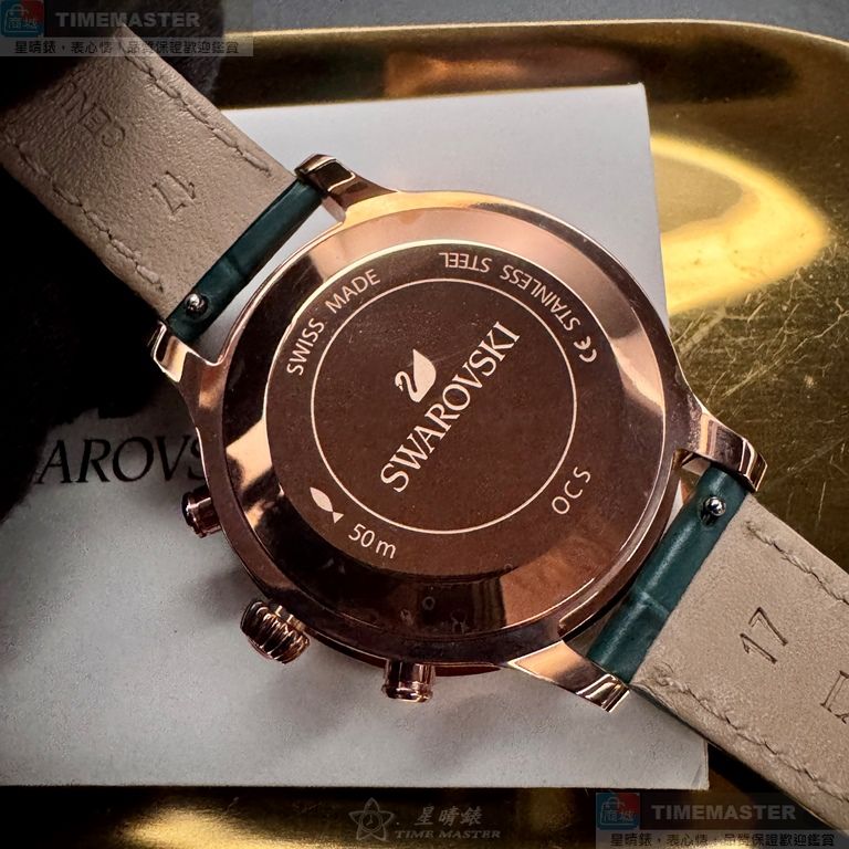 [星晴錶業]SWAROVSKI手錶,40mm,SW00030墨綠色錶面玫瑰金錶殼綠真皮皮革錶帶款, , large