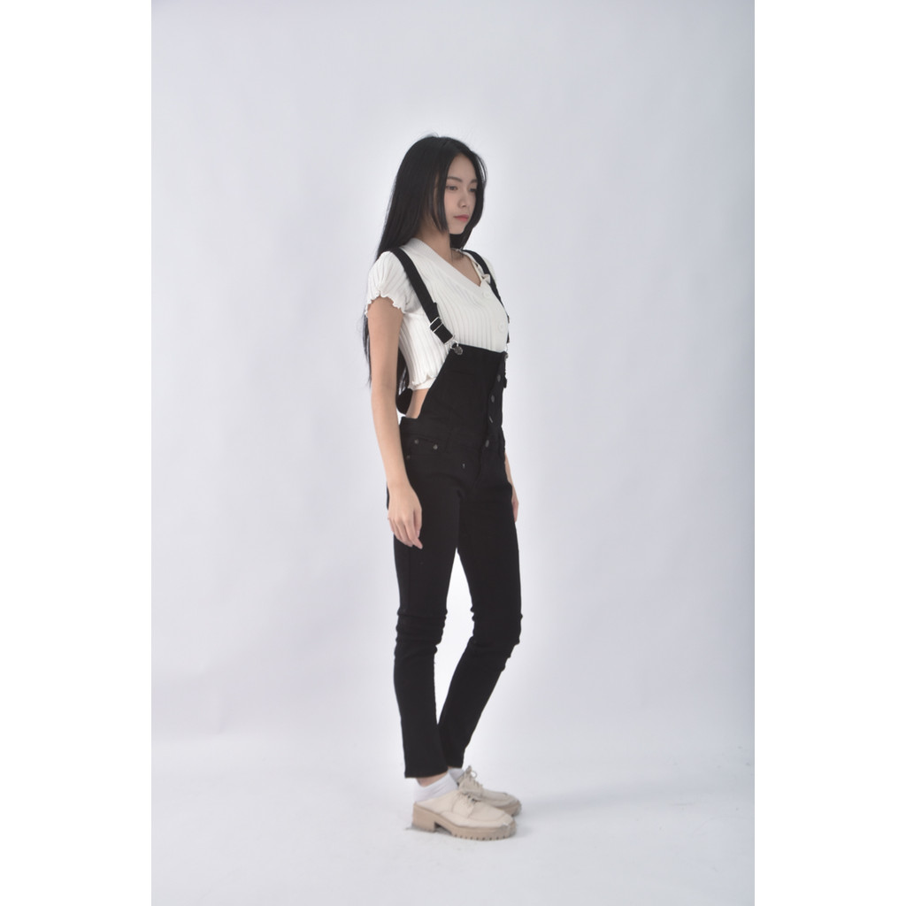 (XL) sin mau is sexy高腰丹寧牛仔吊帶棉質黑色長褲二手衣, , large