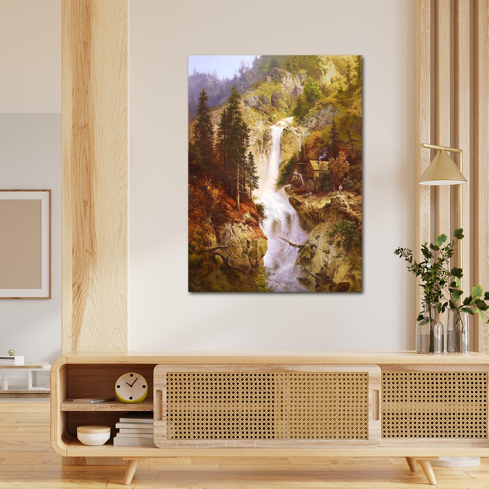 【御畫房】山谷飛瀑之三 國家一級畫師手繪油畫60×90cm(VF-109), , large