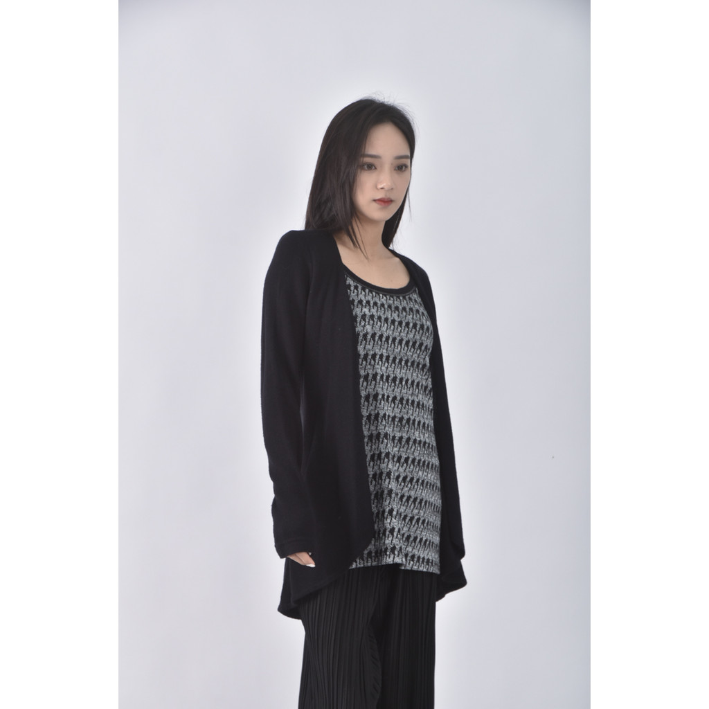 (L) 假兩件黑色長袖上衣二手衣, , large